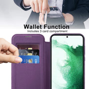 For Samsung Galaxy S22+ 5G Shield MagSafe RFID Anti-theft Rhombus Leather Phone Case(Purple)