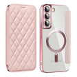 For Samsung Galaxy S22+ 5G Shield MagSafe RFID Anti-theft Rhombus Leather Phone Case(Pink) - Galaxy S22+ 5G Cases by PMC TechLife | Online Shopping South Africa | PMC TechLife | Buy Now Pay Later Mobicred
