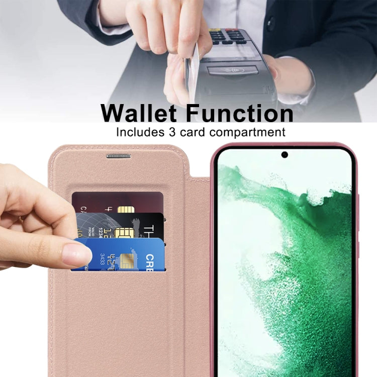 For Samsung Galaxy S22+ 5G Shield MagSafe RFID Anti-theft Rhombus Leather Phone Case(Pink)