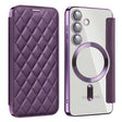 For Samsung Galaxy S24 5G Shield Magsafe RFID Anti-theft Rhombus Leather Phone Case(Purple) - Galaxy S24 5G Cases by PMC TechLife | Online Shopping South Africa | PMC TechLife