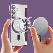 For Samsung Galaxy S24 5G Shield Magsafe RFID Anti-theft Rhombus Leather Phone Case(Purple)