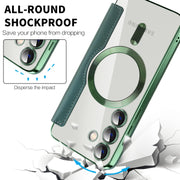 For Samsung Galaxy S24 5G Shield Magsafe RFID Anti-theft Rhombus Leather Phone Case(Green)
