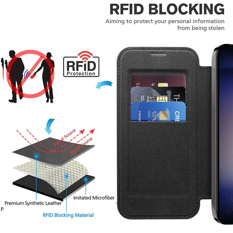 For Samsung Galaxy S24+ 5G Shield Magsafe RFID Anti-theft Rhombus Leather Phone Case(Black)