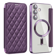 For Samsung Galaxy S24+ 5G Shield MagSafe RFID Anti-theft Rhombus Leather Phone Case(Purple)