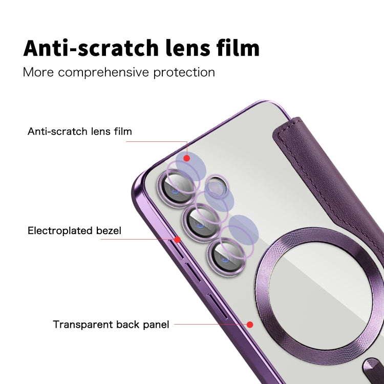 For Samsung Galaxy S24+ 5G Shield MagSafe RFID Anti-theft Rhombus Leather Phone Case(Purple)