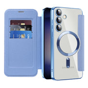 For Samsung Galaxy S24+ 5G Shield MagSafe RFID Anti-theft Rhombus Leather Phone Case(Blue)