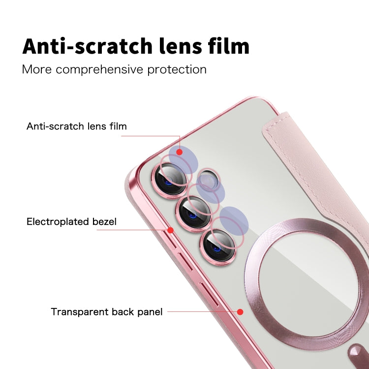 For Samsung Galaxy S24+ 5G Shield MagSafe RFID Anti-theft Rhombus Leather Phone Case(Pink)