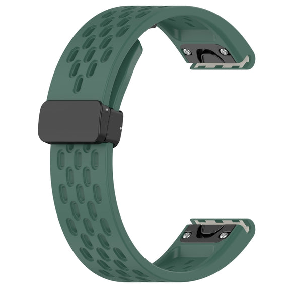 Compatible with Garmin Descent Mk3i 43mm 20mm Folding Buckle Hole Silicone Watch Band(Dark Green)