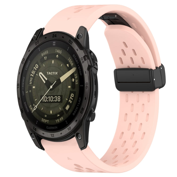 Compatible with Garmin Tactix 7 AMOLED 26mm Folding Buckle Hole Silicone Watch Band(Pink)