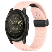Compatible with Garmin Tactix 7 AMOLED 26mm Folding Buckle Hole Silicone Watch Band(Pink)