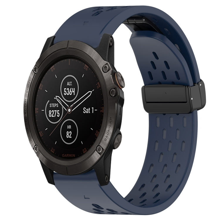 Compatible with Garmin Fenix 5X Plus 26mm Folding Buckle Hole Silicone Watch Band(Midnight Blue)