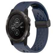 Compatible with Garmin Fenix 5X Plus 26mm Folding Buckle Hole Silicone Watch Band(Midnight Blue)
