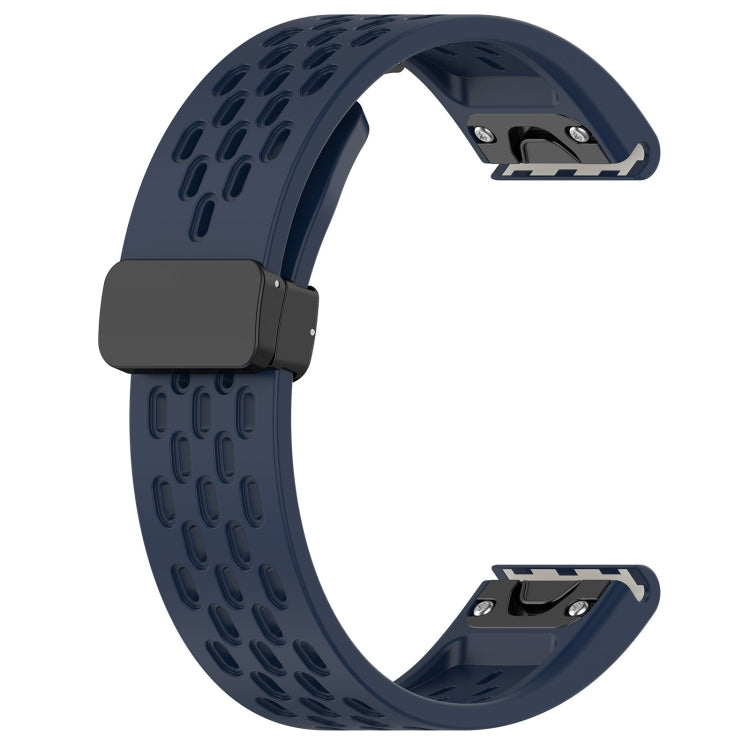 Compatible with Garmin Fenix 5X Plus 26mm Folding Buckle Hole Silicone Watch Band(Midnight Blue)