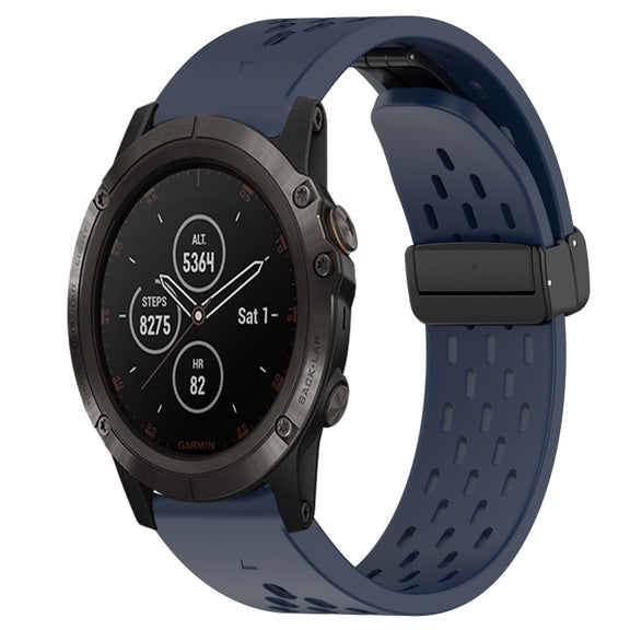 Compatible with Garmin Fenix 5X Plus 26mm Folding Buckle Hole Silicone Watch Band(Midnight Blue)