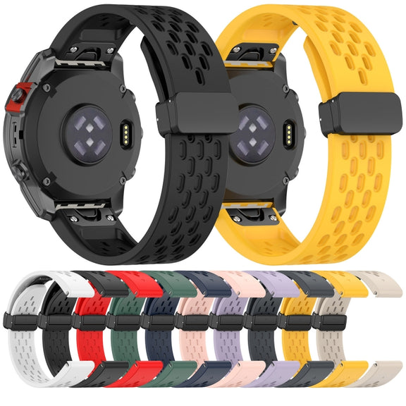 Compatible with Garmin Fenix 6X Pro 26mm Folding Buckle Hole Silicone Watch Band(Dark Green)