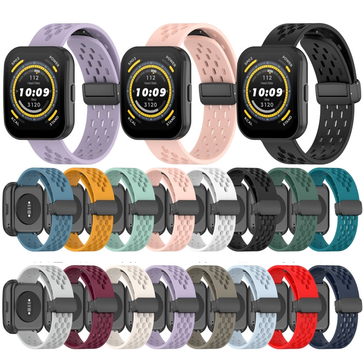 For Amazfit Bip 5 Folding Magnetic Clasp Silicone Watch Band(Black)
