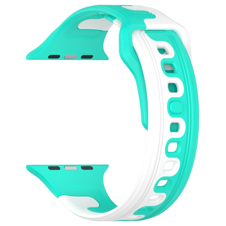 For Apple Watch 7 41mm Double Color Silicone Watch Band(Cyan+White)