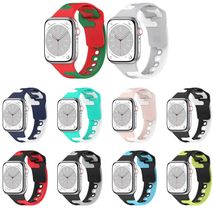 For Apple Watch 38mm Double Color Silicone Watch Band(Black+Blue)