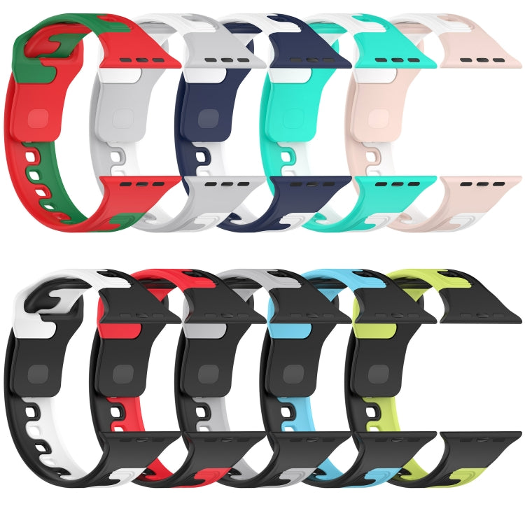 For Apple Watch 7 41mm Double Color Silicone Watch Band(Cyan+White)