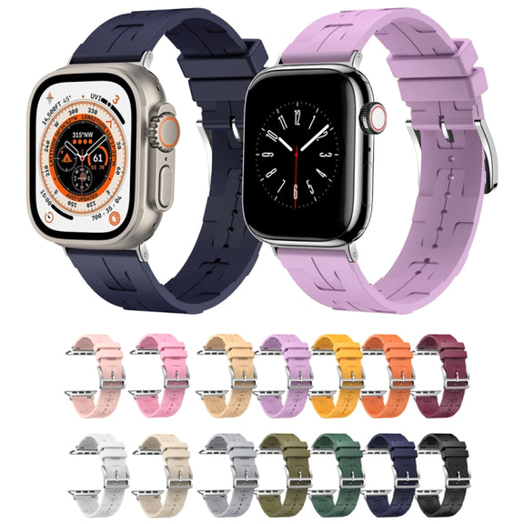 For Apple Watch Series 8 45mm H Texture Soft Silicone Buckle Watch Band(Army Green)