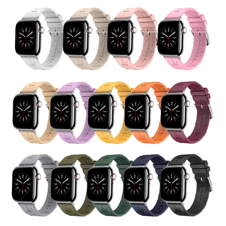 For Apple Watch Series 9 41mm H Texture Soft Silicone Buckle Watch Band(Light Yellow)