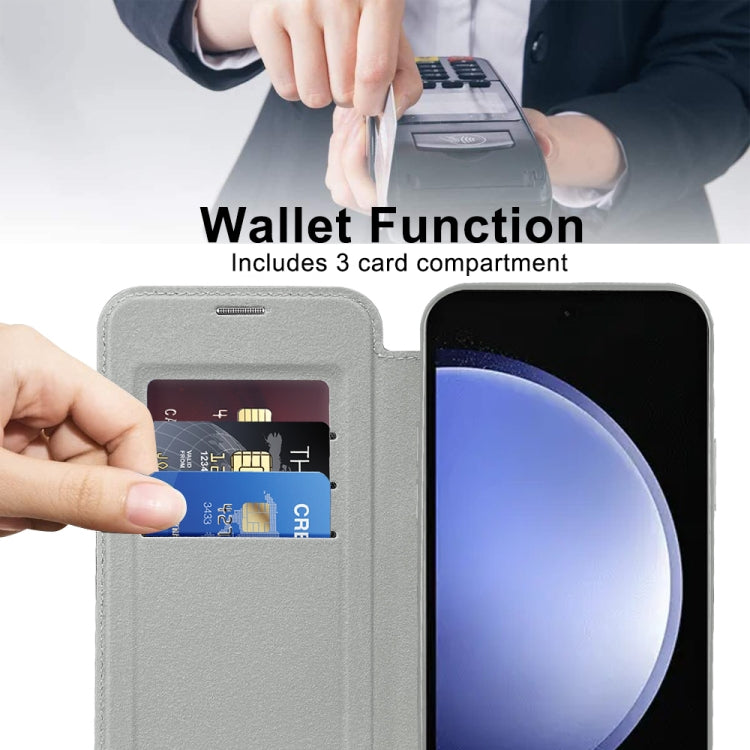 For Samsung Galaxy S23 FE 5G Shield MagSafe RFID Anti-theft Leather Phone Case(Grey)