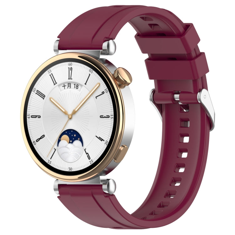 For Huawei Watch GT4 41mm Official Steps Style Silver Buckle Silicone Watch Band(Wine Red)