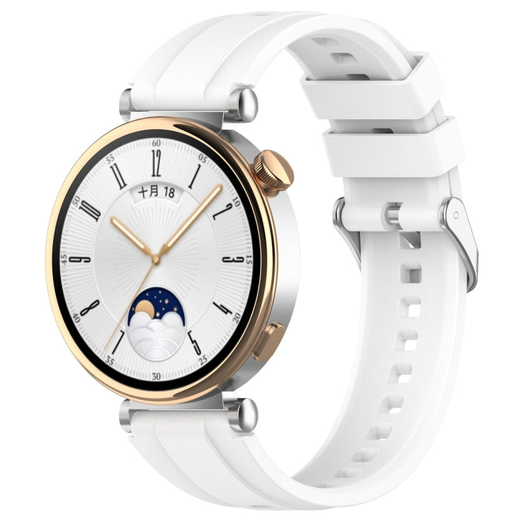 For Huawei Watch GT4 46mm Official Steps Style Silver Buckle Silicone Watch Band(White)