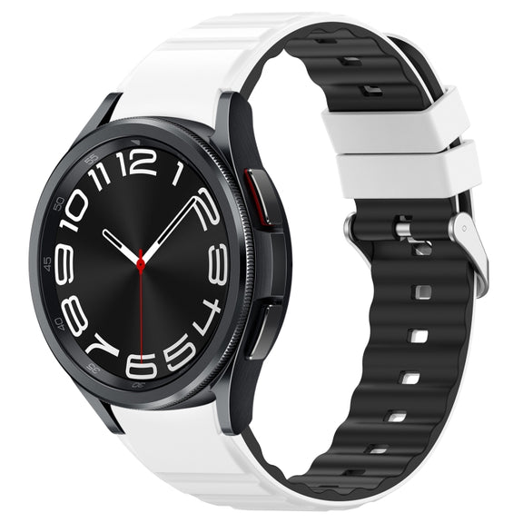 For Samsung Galaxy Watch 6 Classic Two Color Horizontal Silicone Watch Band(White Black)