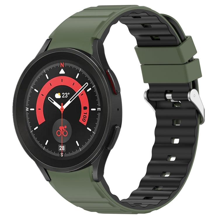 For Samsung Galaxy Watch 5 Pro Two Color Horizontal Silicone Watch Band(Olive Green Black)