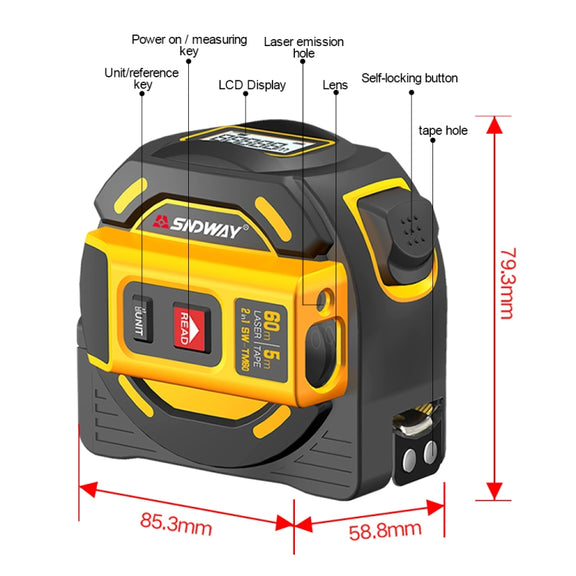 SNDWAY SW-TM40 40m Digital Range Finder Laser Distance Meter Tape Multi-function Self-Locking Hand Tool Device