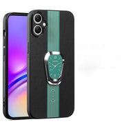 For Samsung Galaxy A04e Magnetic Litchi Leather Back Phone Case with Holder(Green)