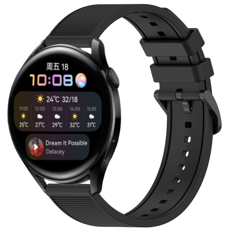 For Huawei Watch 3 22mm Textured Silicone Solid Color Watch Band(Black)