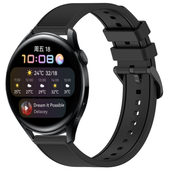For Huawei Watch 3 22mm Textured Silicone Solid Color Watch Band(Black)