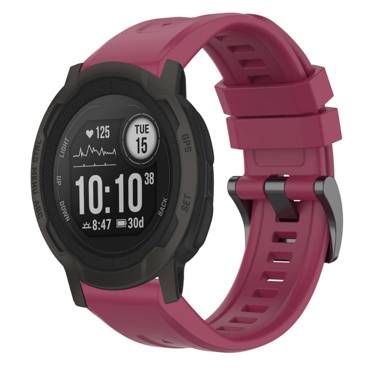Compatible with Garmin Instinct 2 / Instinct Solid Color Black Buckle Silicone Quick Release Watch Band(Wine Red)