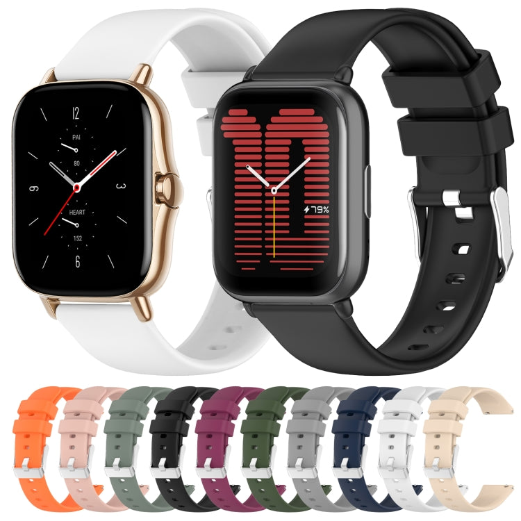 For Amazfit Bip 3 20mm Smooth Solid Color Silicone Watch Band(Army Green)