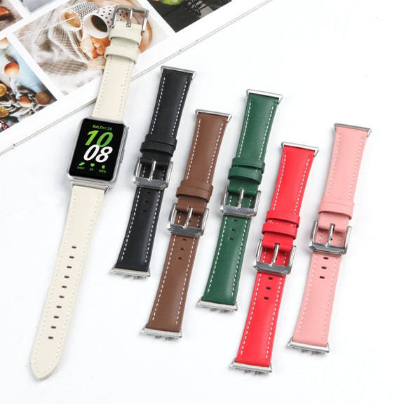 For Samsung Galaxy Watch Fit 3 Leather Sewing Thread Pin Buckle Watch Band(Brown)