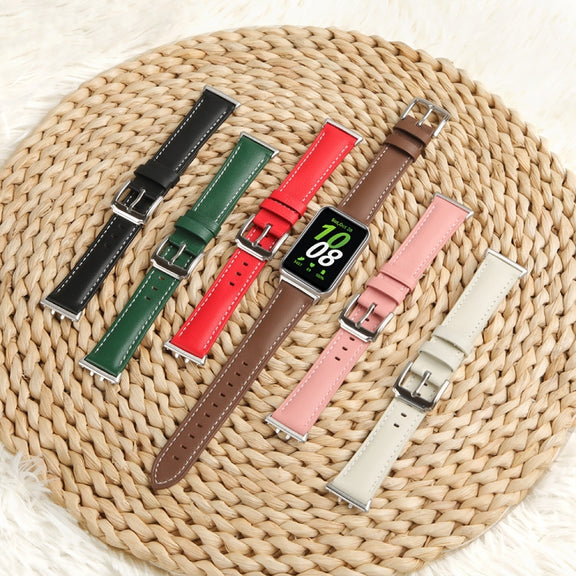 For Samsung Galaxy Watch Fit 3 Leather Sewing Thread Pin Buckle Watch Band(Red)