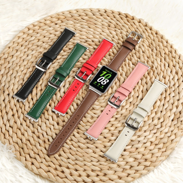 For Samsung Galaxy Watch Fit 3 Leather Sewing Thread Pin Buckle Watch Band(Brown)