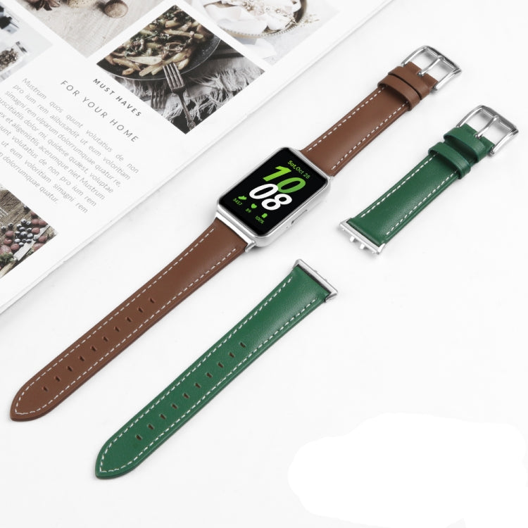 For Samsung Galaxy Watch Fit 3 Leather Sewing Thread Pin Buckle Watch Band(Black)