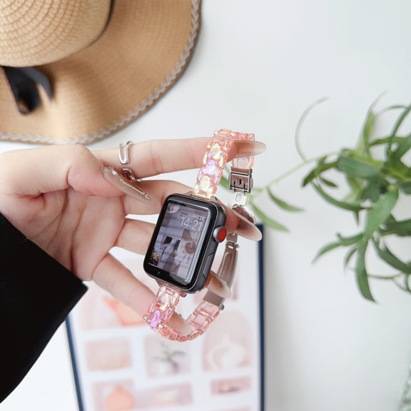 For Apple Watch Series 9 41mm Laser PC Colorful 12mm Slim Watch Band(Pink)