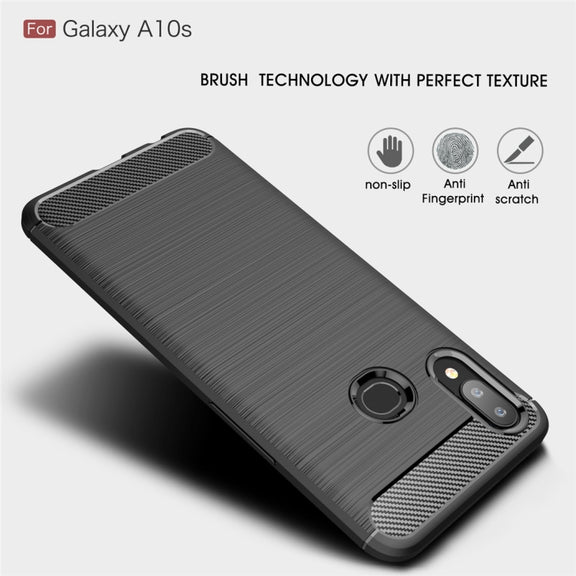Brushed Texture Carbon Fiber TPU Case for Galaxy A10s(Black)