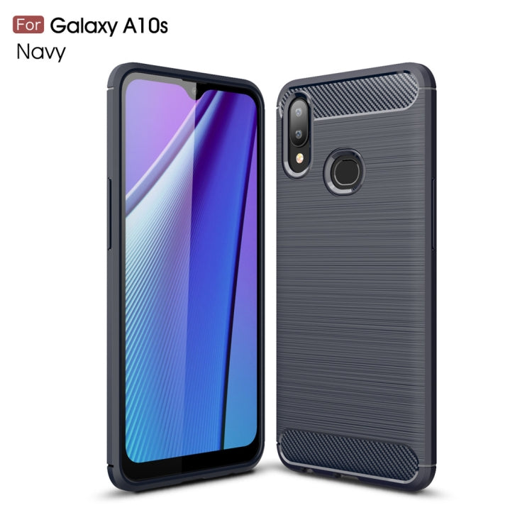 Brushed Texture Carbon Fiber TPU Case for Galaxy A10s(Navy Blue)