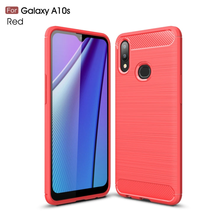 Brushed Texture Carbon Fiber TPU Case for Galaxy A10s(Red)