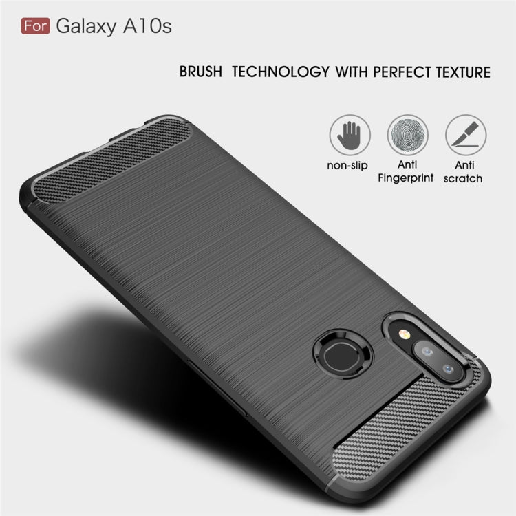 Brushed Texture Carbon Fiber TPU Case for Galaxy A10s(Red)