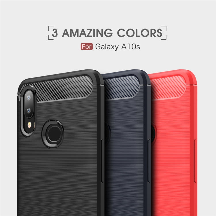 Brushed Texture Carbon Fiber TPU Case for Galaxy A10s(Red)