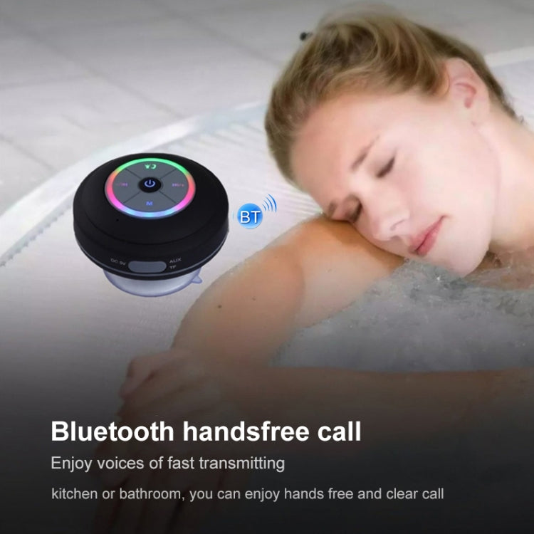 BTS-09 Wireless Bluetooth Speaker Water-resistant Led FM Radio Subwoofer Bluetooth Column TF Card Suction Cup Mini Shower Speaker(Black)