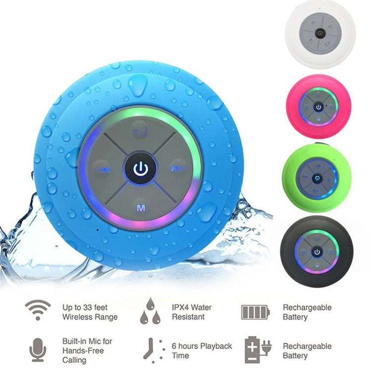 BTS-09 Wireless Bluetooth Speaker Water-resistant Led FM Radio Subwoofer Bluetooth Column TF Card Suction Cup Mini Shower Speaker(Black)