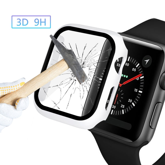 ENKAY Hat-prince Full Coverage PC Case + Tempered Glass Protector for Apple Watch Series 5 / 4 44mm(White)