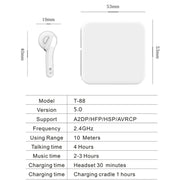 T88 Mini Touch Control Hifi Wireless Bluetooth Earphones TWS Wireless Earbuds with Charger Box(Black)